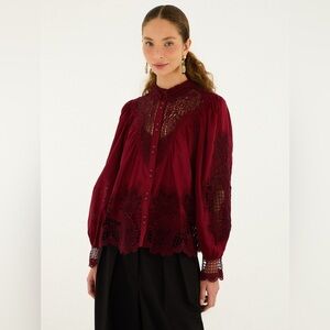 Farm Rio: Berry Garden Guipure Organic
Cotton Blouse